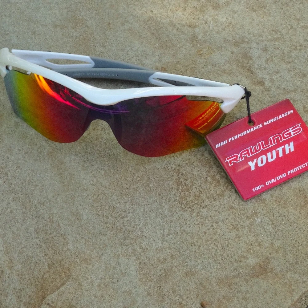 New Rawlings High Performance Youth Sunglasses White Half-Rim Rainbow Shield
